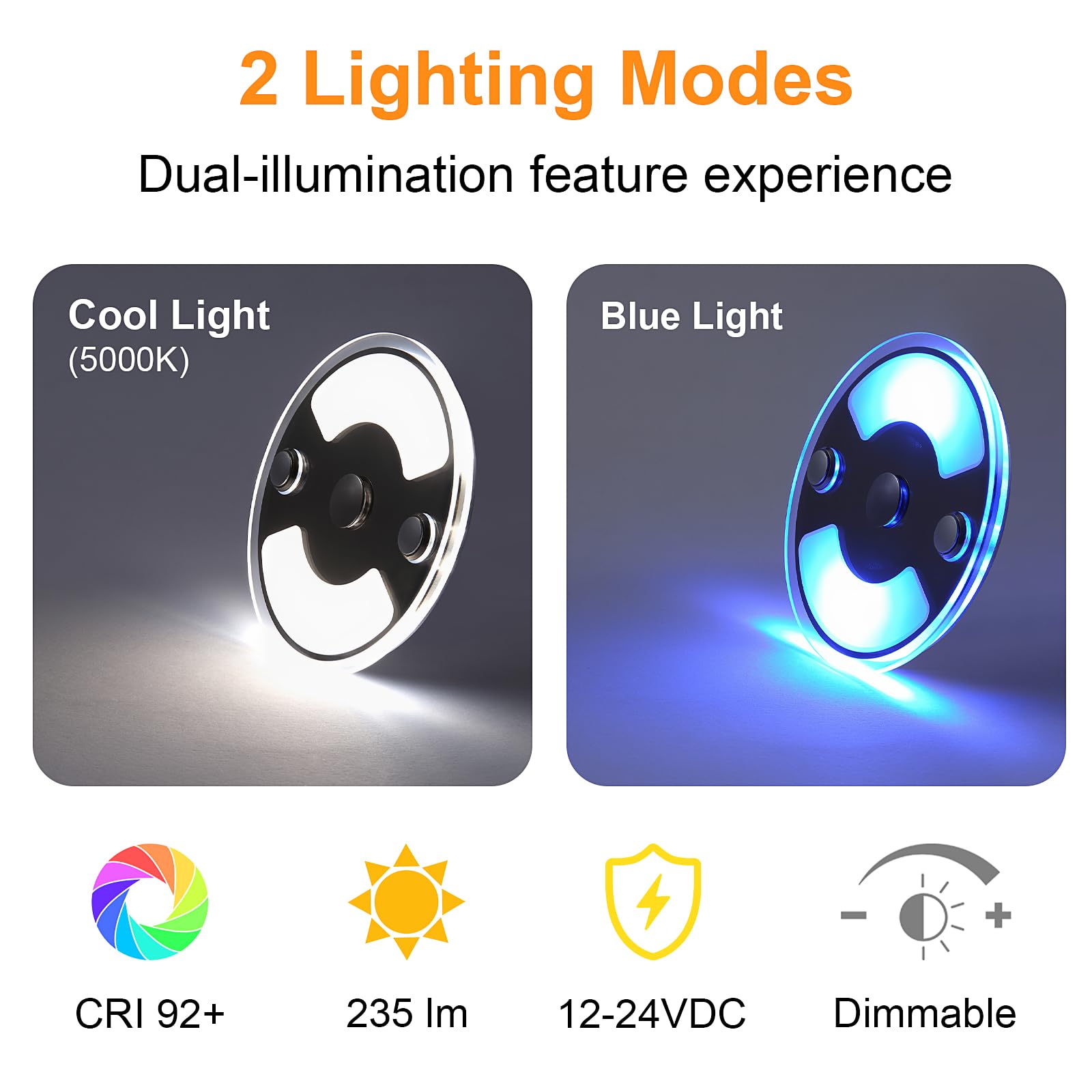 kampera morskiego Panel wewnętrzny LED oświetlenie rozpychacza 12V 24V przyciemniana lampa sufitowa, lampa do montażu na powierzchni łodzi z przełącznikiem dotykowym(4 x 75mm 5000K)
