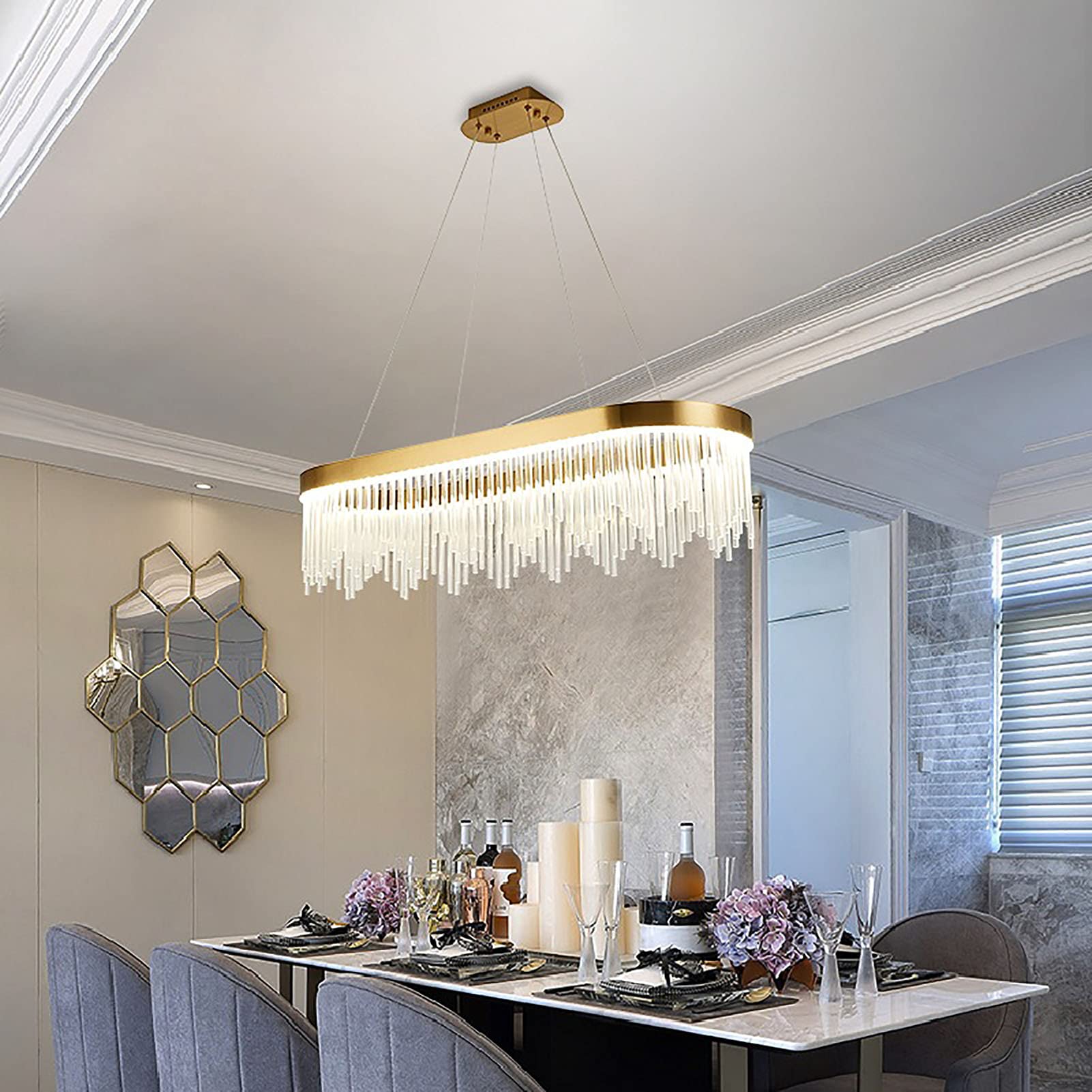 Lámpara De Araña De Luz Moderna LED,Lámpara De Cristal De Lujo Creativo,Luces De Sala De Estar,Luces De Comedor,Luces De Dormitorio-Luz Tricolor Ovalada 60 * 35 20cm