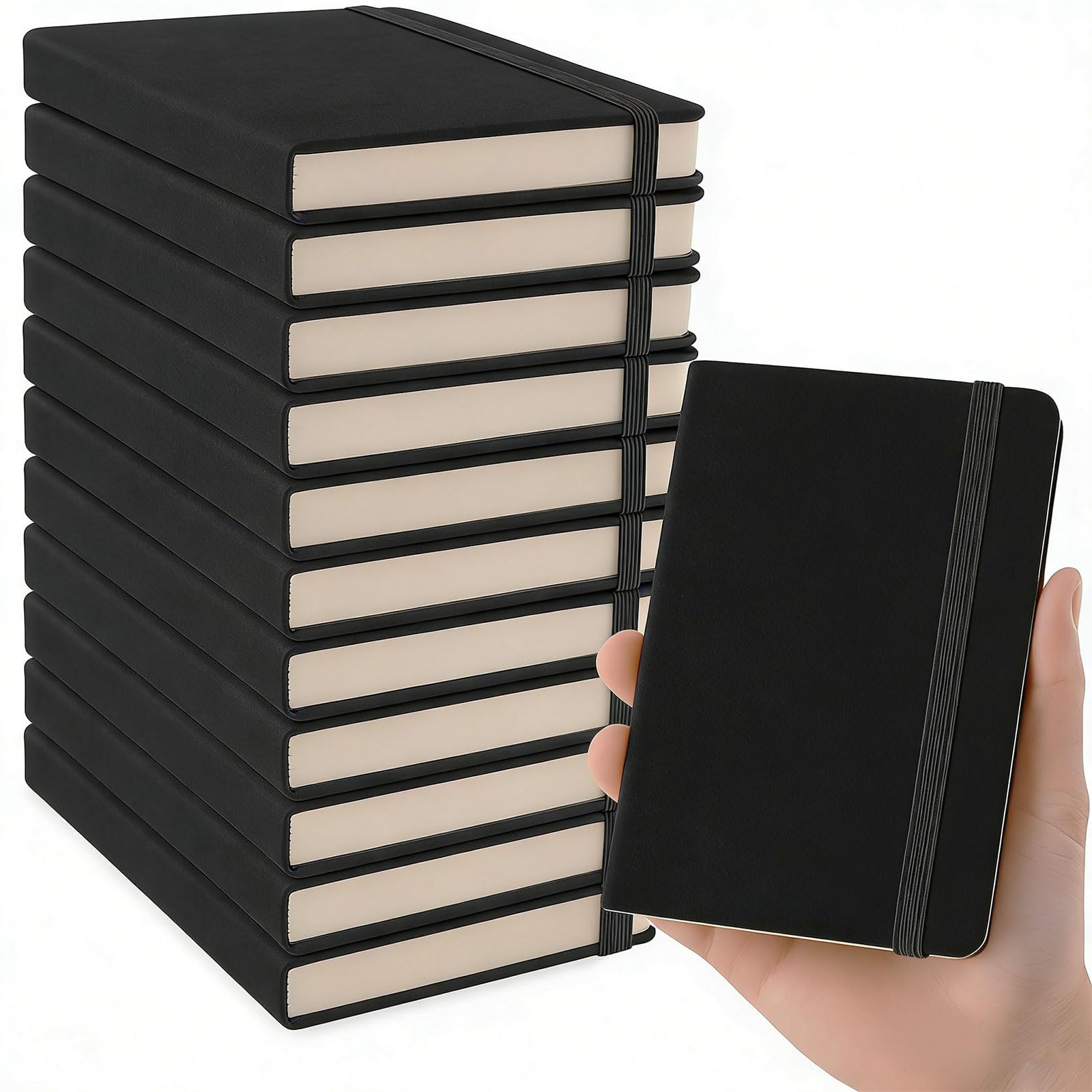 SIMDAO 12 Pack A7 Pocket Notebooks, Imitation Leather Cover, Small Notebooks Pocket Size, 200 Pages/100 Sheets, A7 Lined Paper Notepads, Small Notepads Set for School, Office (Black) — image 1