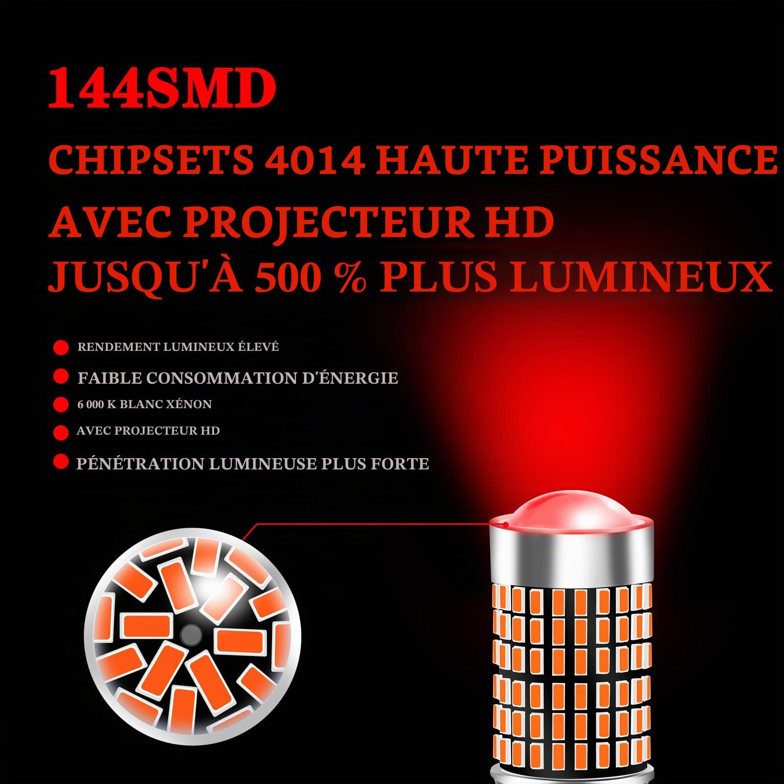 2Pcs ampoule led voiture sans erreur,ba15s p21w led ampoule led feu stop ampoule rouge 12-24V 23W super brillante pour feux de brouillard arrière et feux de position arrière