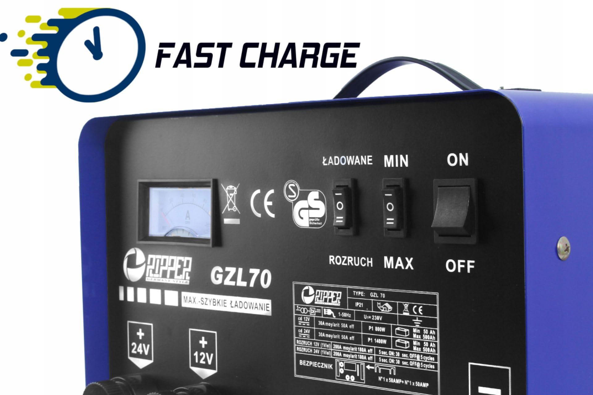 Cargador de coche con carga rápida | 500 Ah | 12-24 V | Corriente pico 60 A | Portátil | Azul