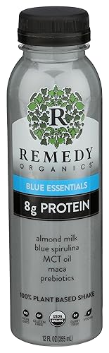 Remedy Organics Blue Essentials - Batidos de proteína a base de plantas, listos para beber, orgánico USDA, sin gluten, sin lácteos, sin soja