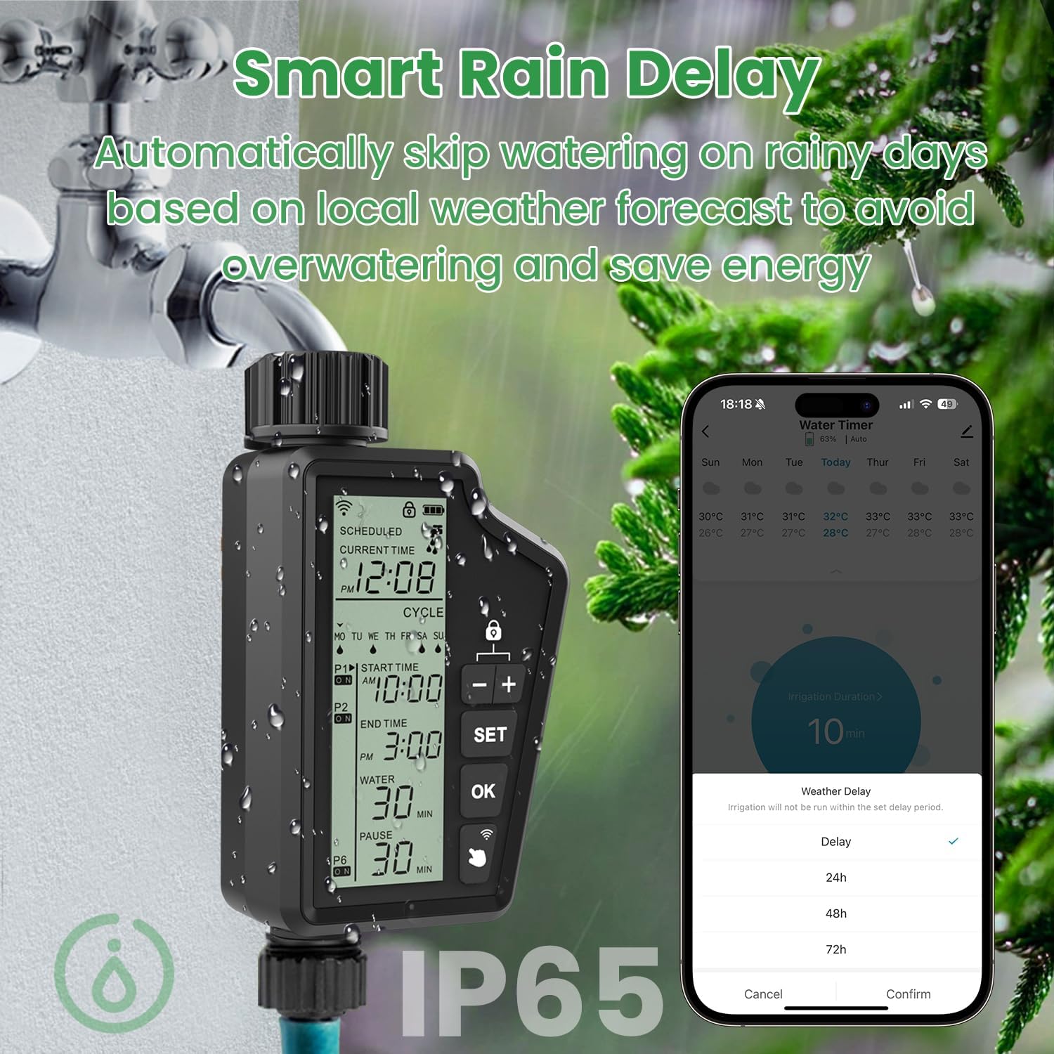Smart WiFi Watering Timer with rain delay feature on app