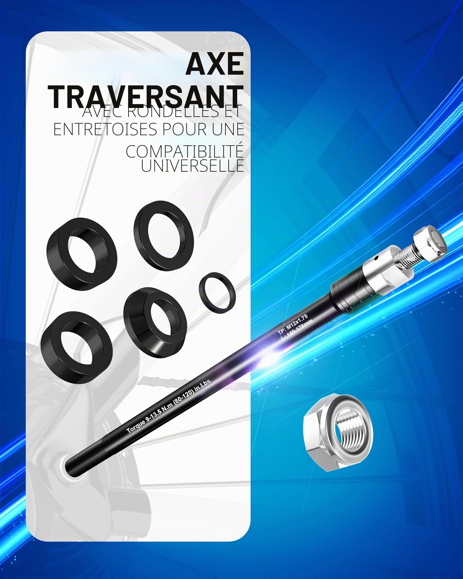 Axe enfichable pour remorque de vélo - Adaptateur M12 pour toutes les longueurs - Embrayage de remorque de vélo - Adaptateur d'axe de vélo (M12 x 1,75)