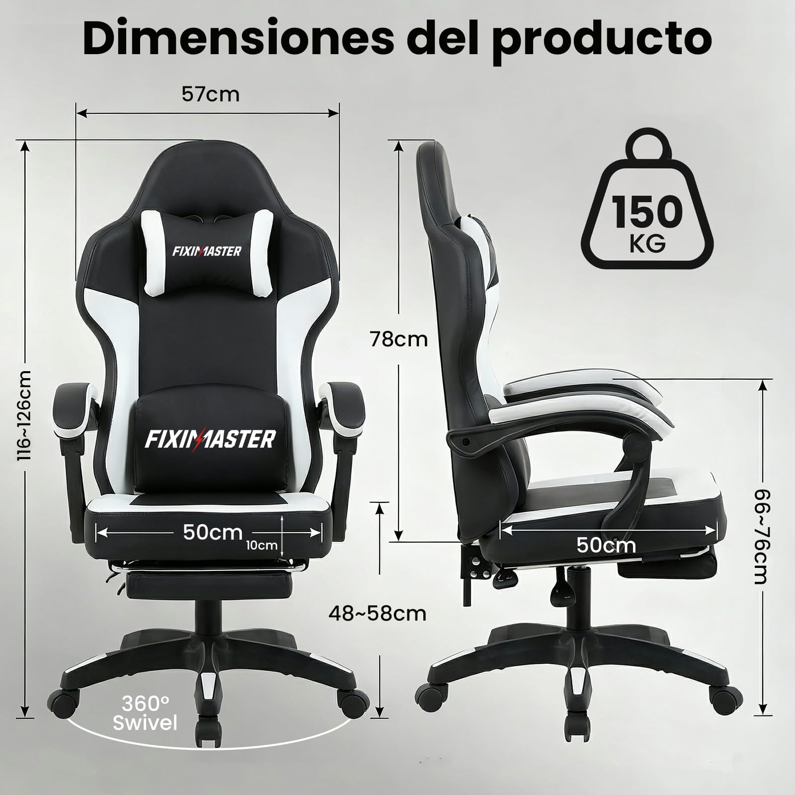Silla de oficina ergonómica con reposapiés, silla de escritorio hasta 150 kg, silla de juegos de piel PVC, silla ergonómica giratoria para oficina en casa y gamer