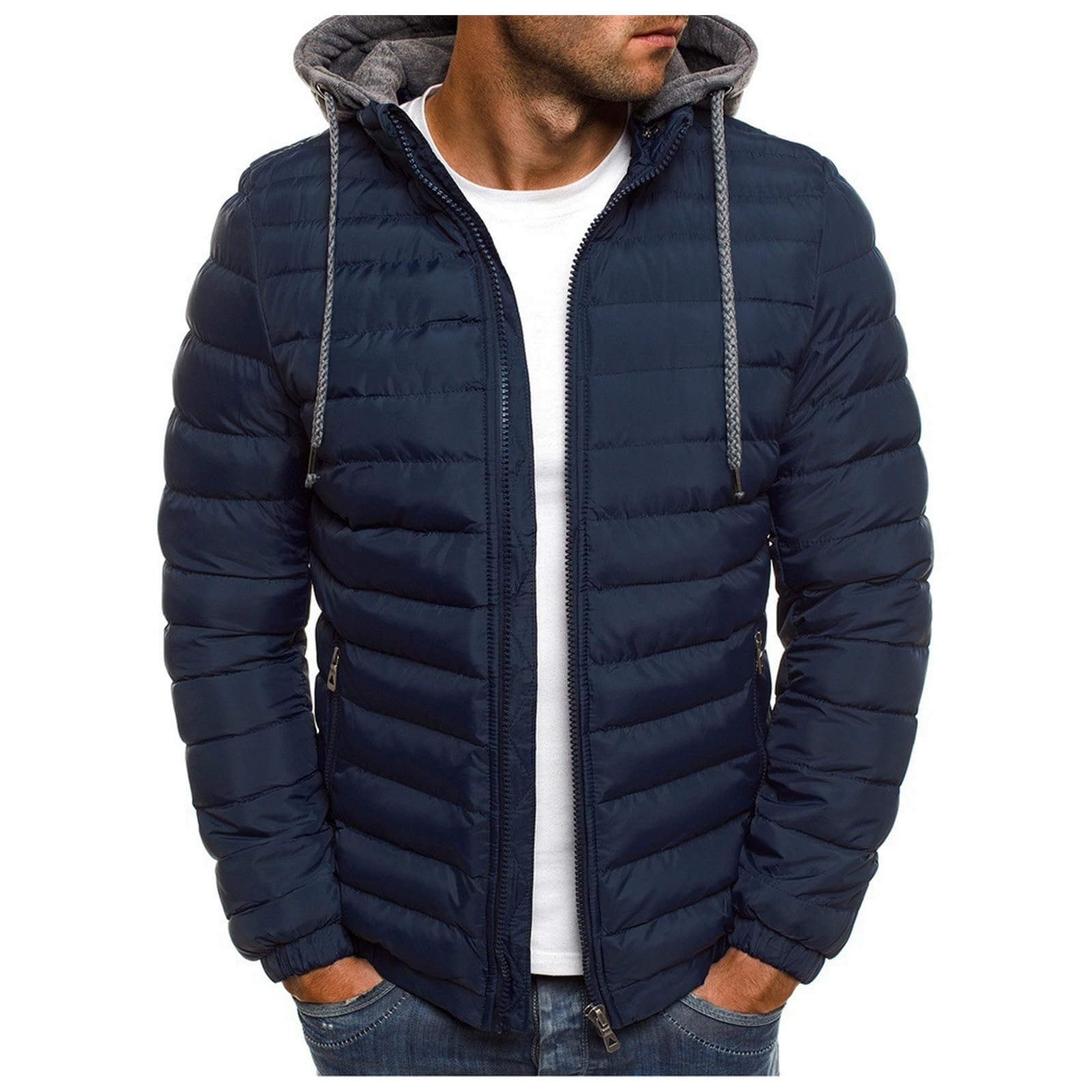 Mens Puffer Jackets Hooded Down Jacket Lightweight Waterproof Jacket Coat Zip Up Hoodies Slim Fit SweatShirt