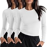Neer 3 Pack Womens Underscrub Shirts Long Sleeve Crewneck Tops Fitted Layering Clothes Comfort Knit Tops for Nurse