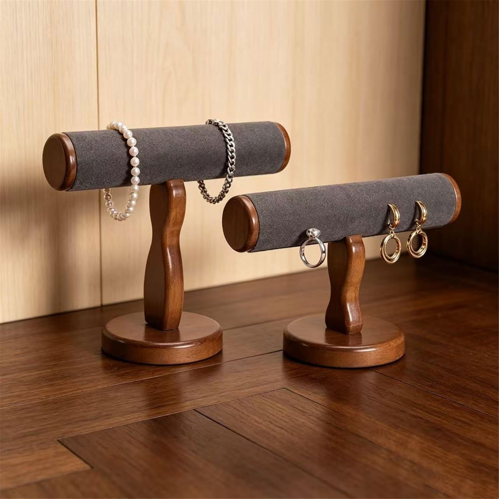 Estética T-Bar Pulsera Soporte Base Madera Microfibra Top