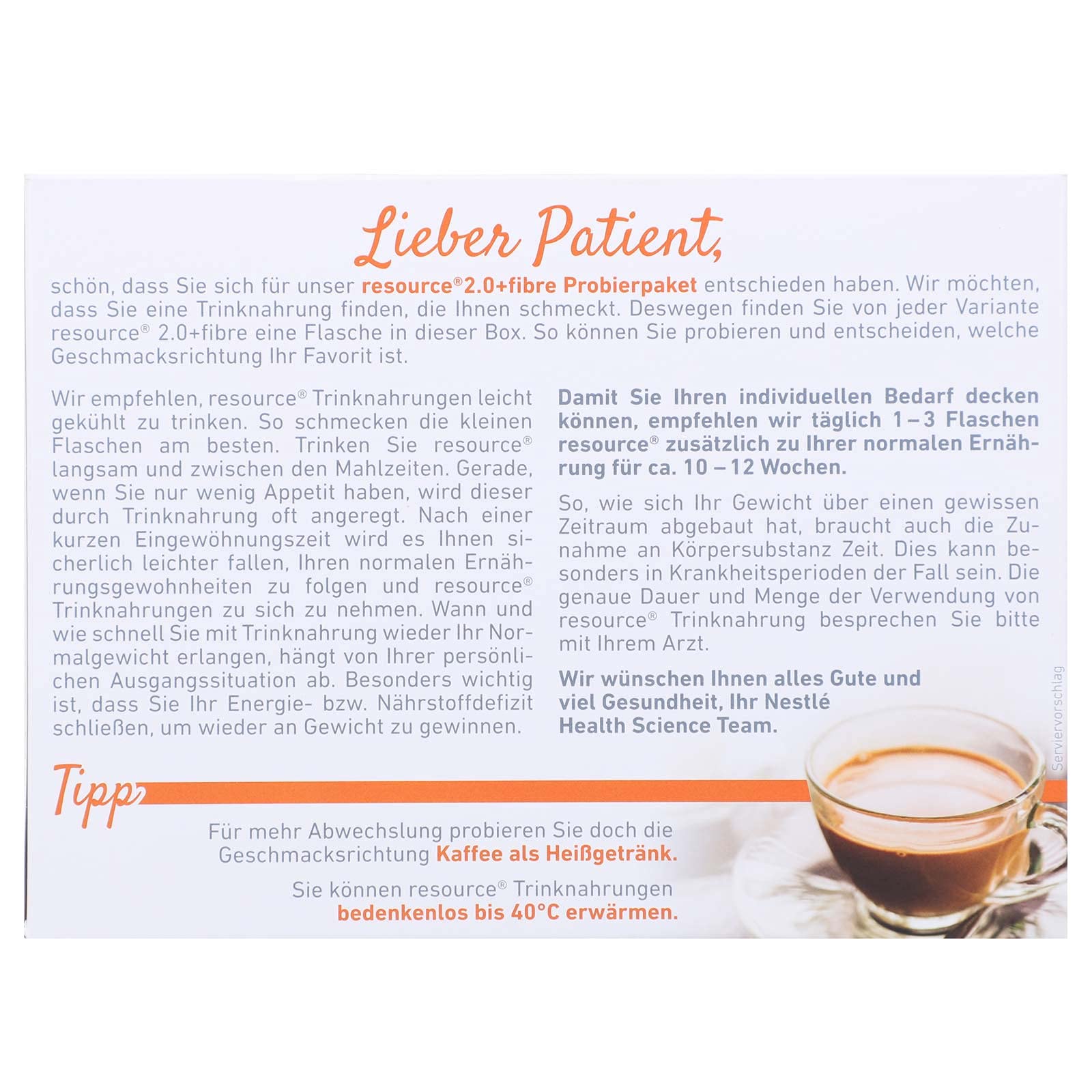 resource® 2.0+fibre ist eine hochkalorische Trinknahrung mit hochwertigem Milcheiweiß und löslichen Ballaststoffen | Glutenfrei & Lactosearm | Probe-Set, 6 Sorten mit je 200 ml