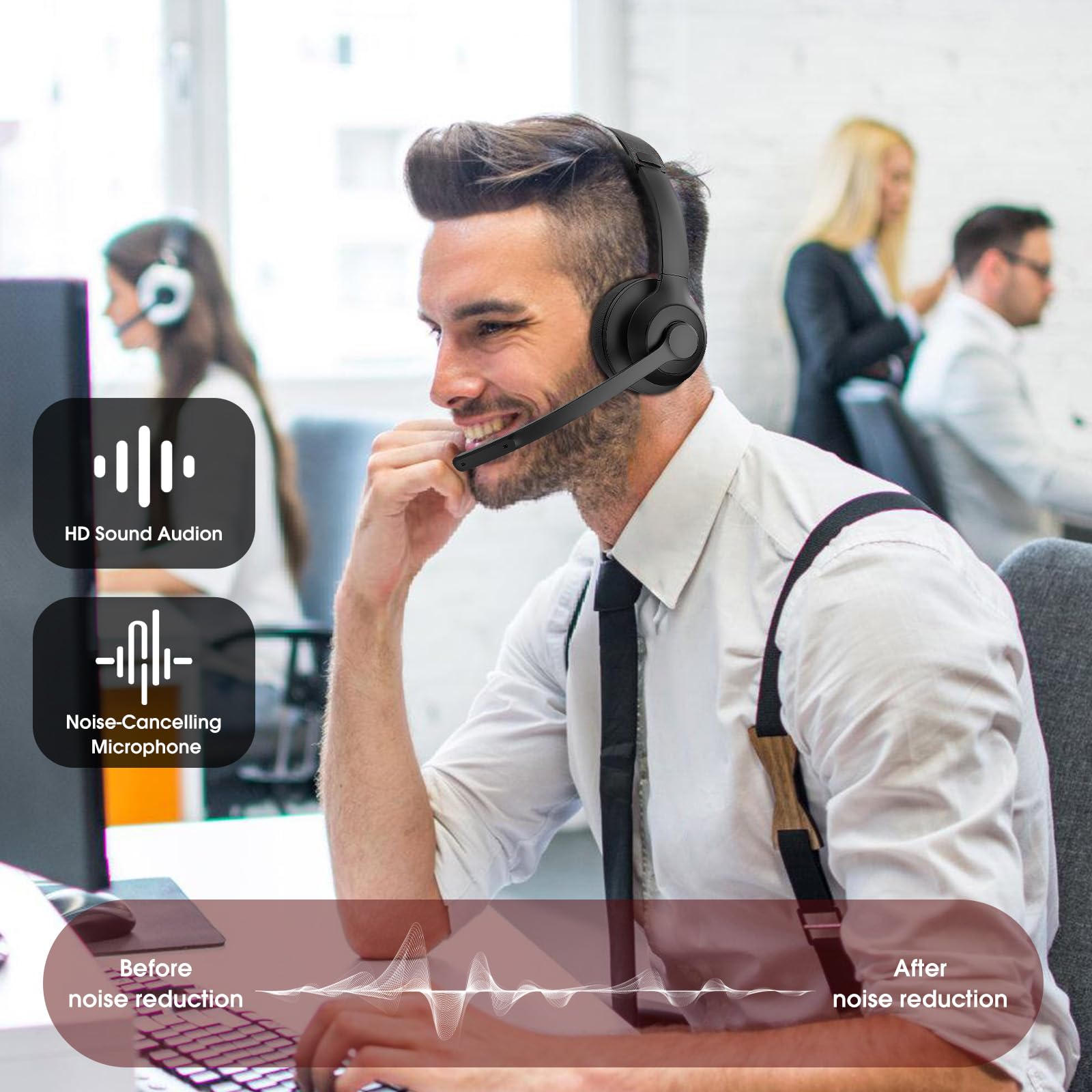 USB Headset with Microphone for PC/Laptop, Wired Headphones with Noise Cancelling Mic, USB C & USB A, All-day Comfort, Lightweight Computer Headset for Home Office, Call Center, School, Remote Work