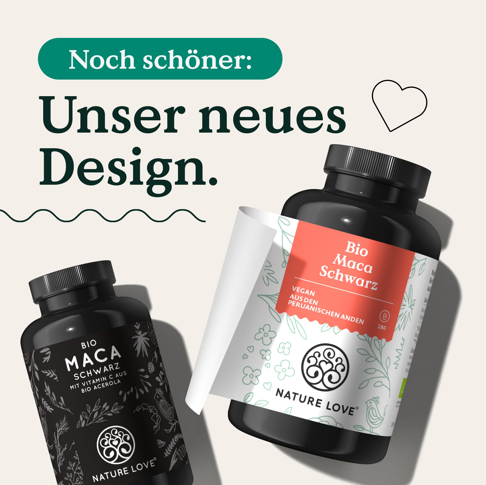 NATURE LOVE® Bio Maca Kapseln (schwarz) - 3000 mg je Tagesdosis - 180 Kapseln - Mit natürlichem Vitamin C - Ohne Magnesiumstearat, Zertifiziert Bio, hochdosiert, vegan, in Deutschland produziert