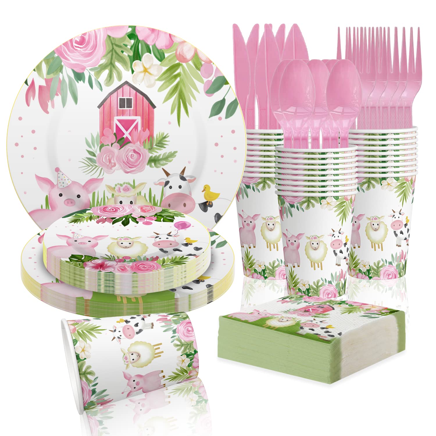 ZUIFUGUI 175PCS Farm Animal Party Decorations Tableware,Farm Birthday Party Supplies Farm House Animal Barnyard Theme Party Supplies for Farm Cow Girl Birthday Decorations…