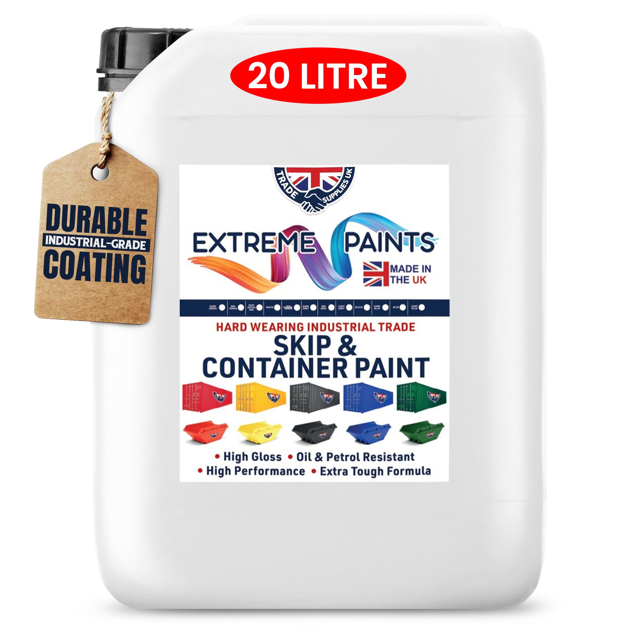 Extreme Skip & Container Industrial Paint – High Durability, Gloss Finish, Rust Inhibiting, Heavy-Duty Enamel Paint for Wood, Concrete & Metal - Yellow, 20L