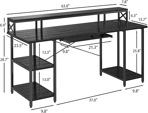 Miniatura 3 de IRONCK Escritorio de escritura para computadora, escritorio de PC para oficina en casa con bandeja para teclado, soporte para monitor de