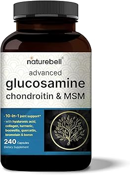 Glucosamine Chondroitin MSM Supplement, 240 Capsules | 10-in-1 Joint Supplements for Men & Women – with Hyaluronic Acid, Collagen, Glucosamine Sulfate, Turmeric, Boswellia, & More – Non-GMO