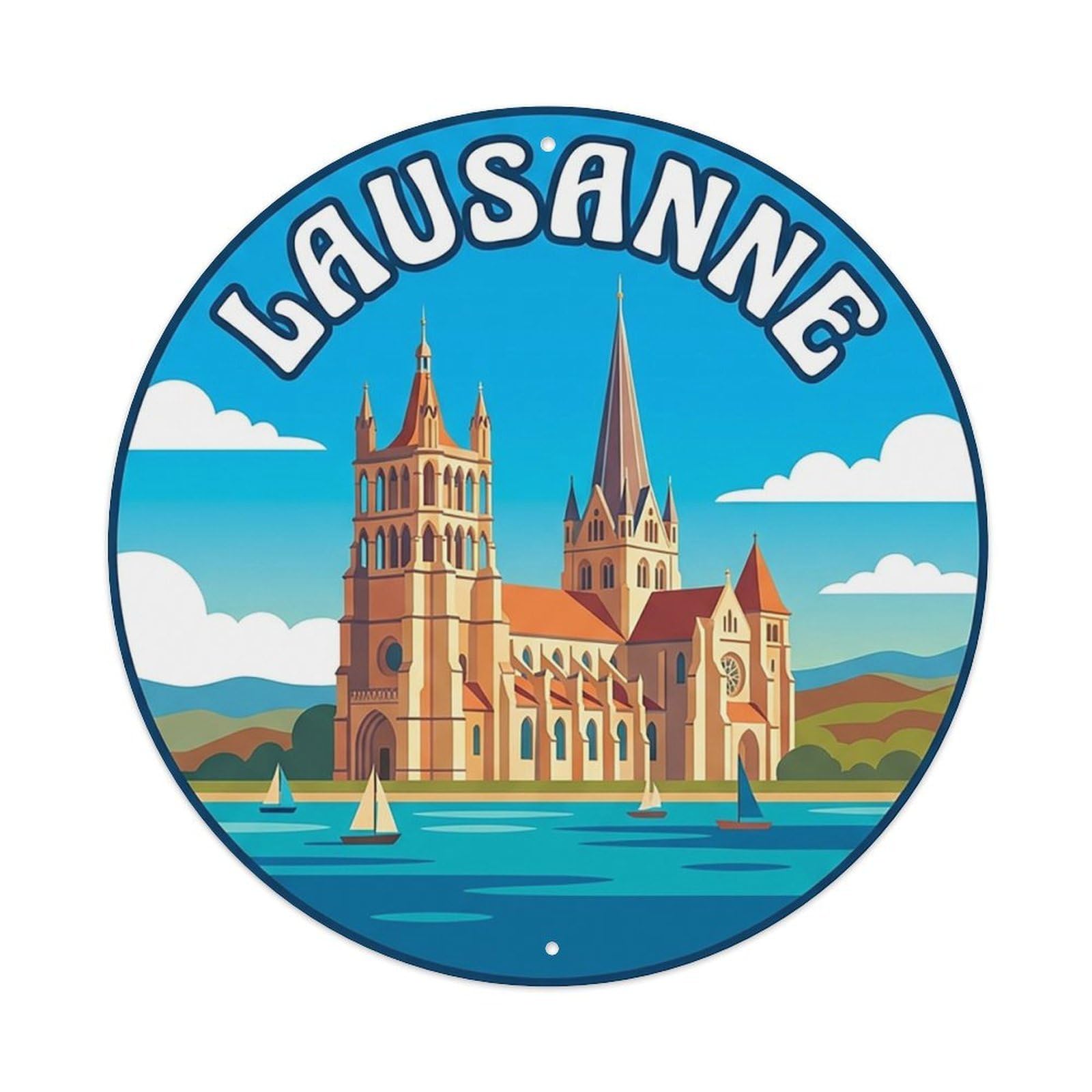 Retro Travel Switzerland Lausanne Vintage Metal Tin Sign Plaque Wall Decor for Cafe, Club Bar, Office, Garden Metal Poster 8x8Inch