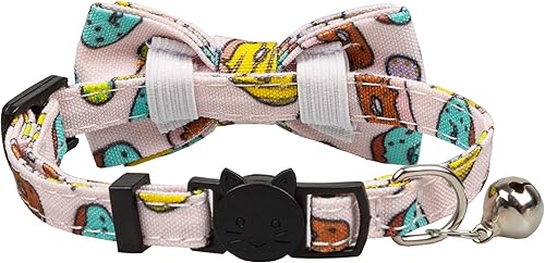 Miniatura 2 de Collar de gato rosa con pajarita de seguridad Breakaway Kitten 7-11in Dot Colorido Ajustable Food Donut