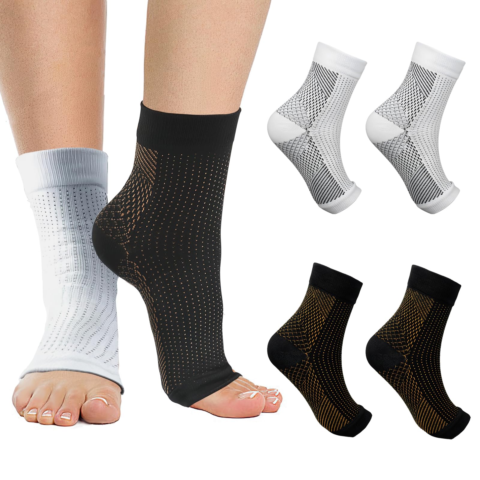 CIYIN Calcetines de Compresion, 4 Calcetines de Compresión Ortopédicos, Calcetines Compresion para Hombre Y Mujer, Soporte Tobillo Elástico, para Fascitis Plantar
