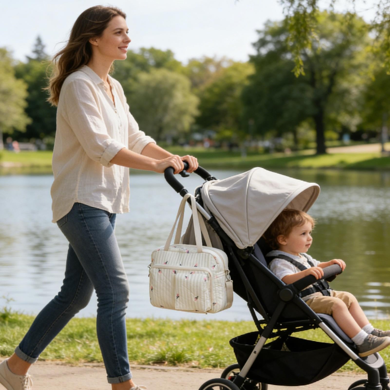 Genérico Bolso pañalera tipo tote | Bolso de Hombro con Estampado Floral para Almacenamiento - para Hospital - para Gimnasio, Escuela, Hospital, Vacaciones, Playa, Parque, Compras, Picnic