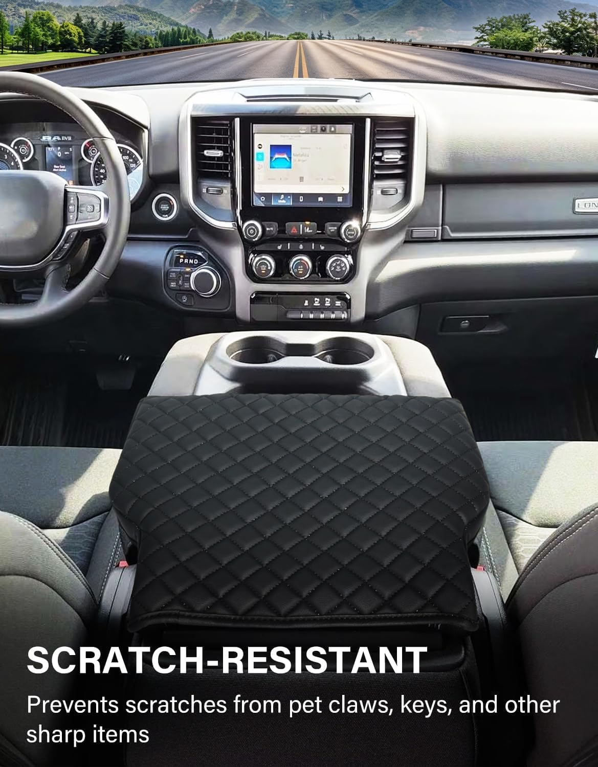 Center Console Armrest Cover for 2019-2025 Dodge Ram 1500, PU Leather Middle Console Lid Protector Arm Rest Cushion Anti-Scratch Thick Pad, Black(Jump Seat Only)