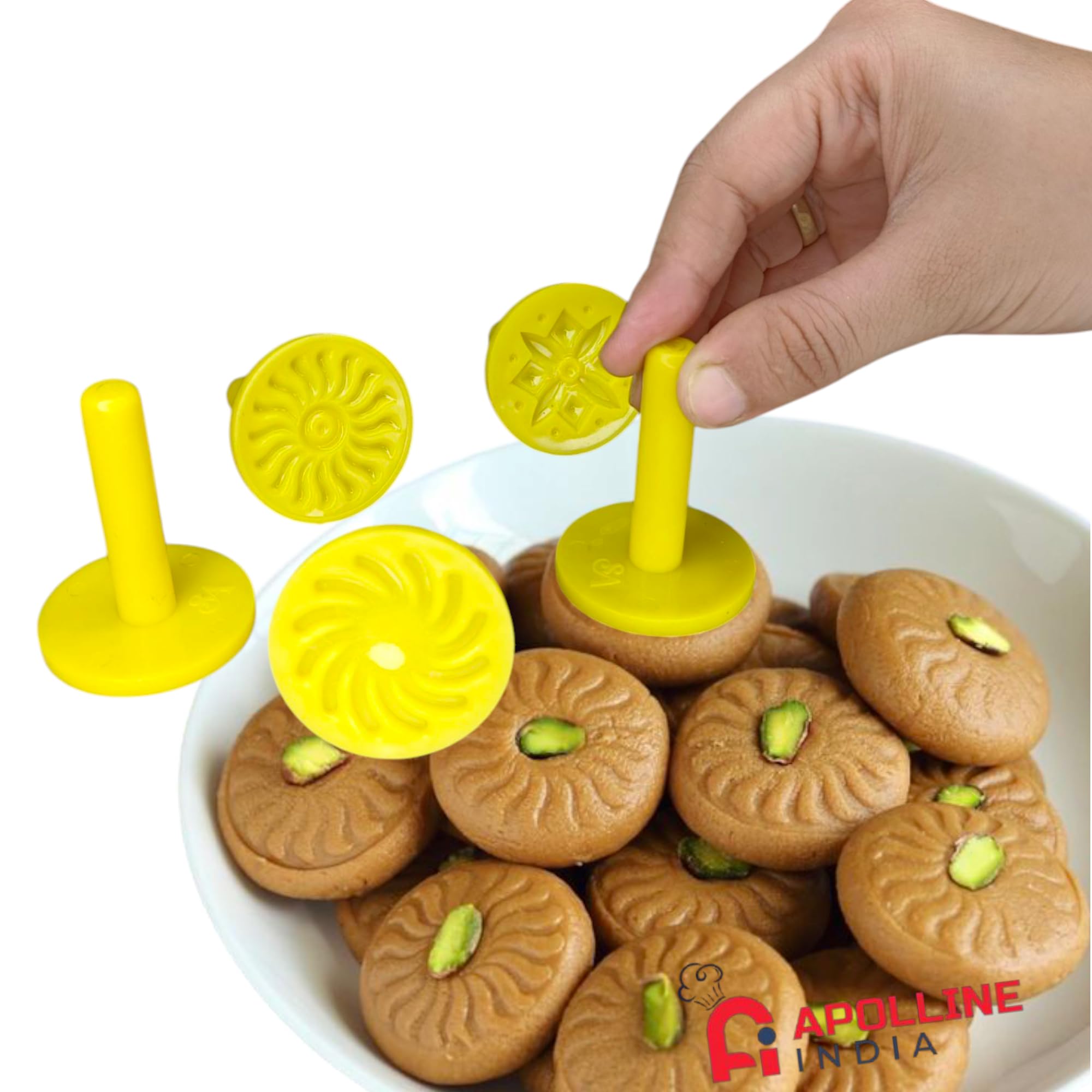 APOLLINE INDIA® 1.5 inch Peda Chaap Cookies Stamp Set – 10 Unique Designs Combo, Food-Grade Durable Plastic, Perfect for Nankhatai, Pedas, and Cookies-image-46