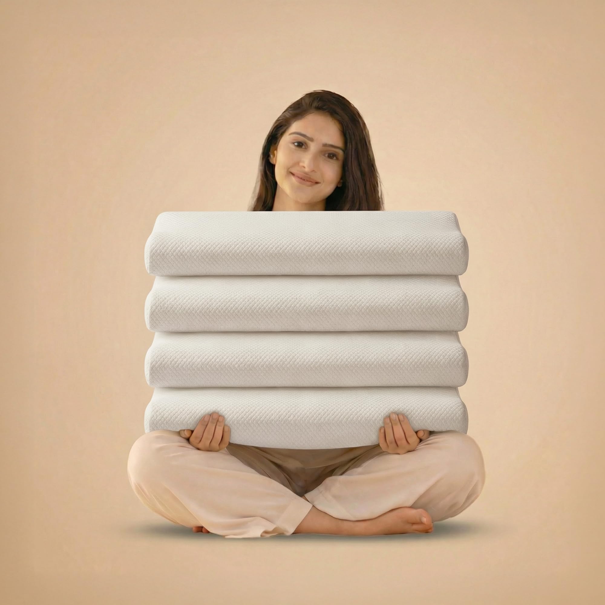 SleepyCat Cervical Memory Foam Pillow | Full Size Contour Design for Neck Pain Relief | Perforated Real Memory Foam for Airflow | No Sagging, Breaking or Flattening | White, Set of 4 (25 X 16 inches)