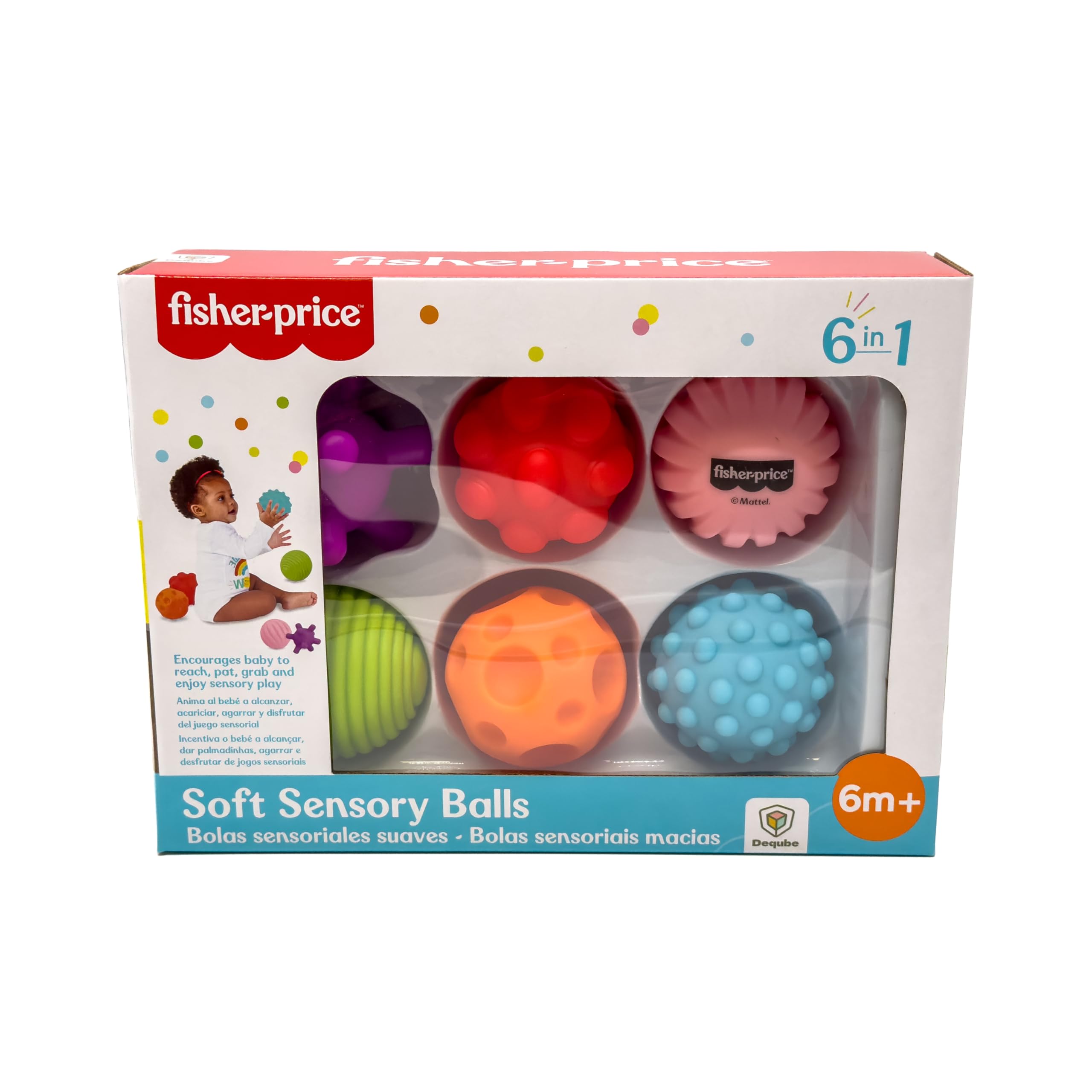 Fisher Price - Set 6 Bolas sensoriales - Tamaños y Texturas Diferentes - Juguete exploración sensorial - Libre BPA (Deqube 920D00246)