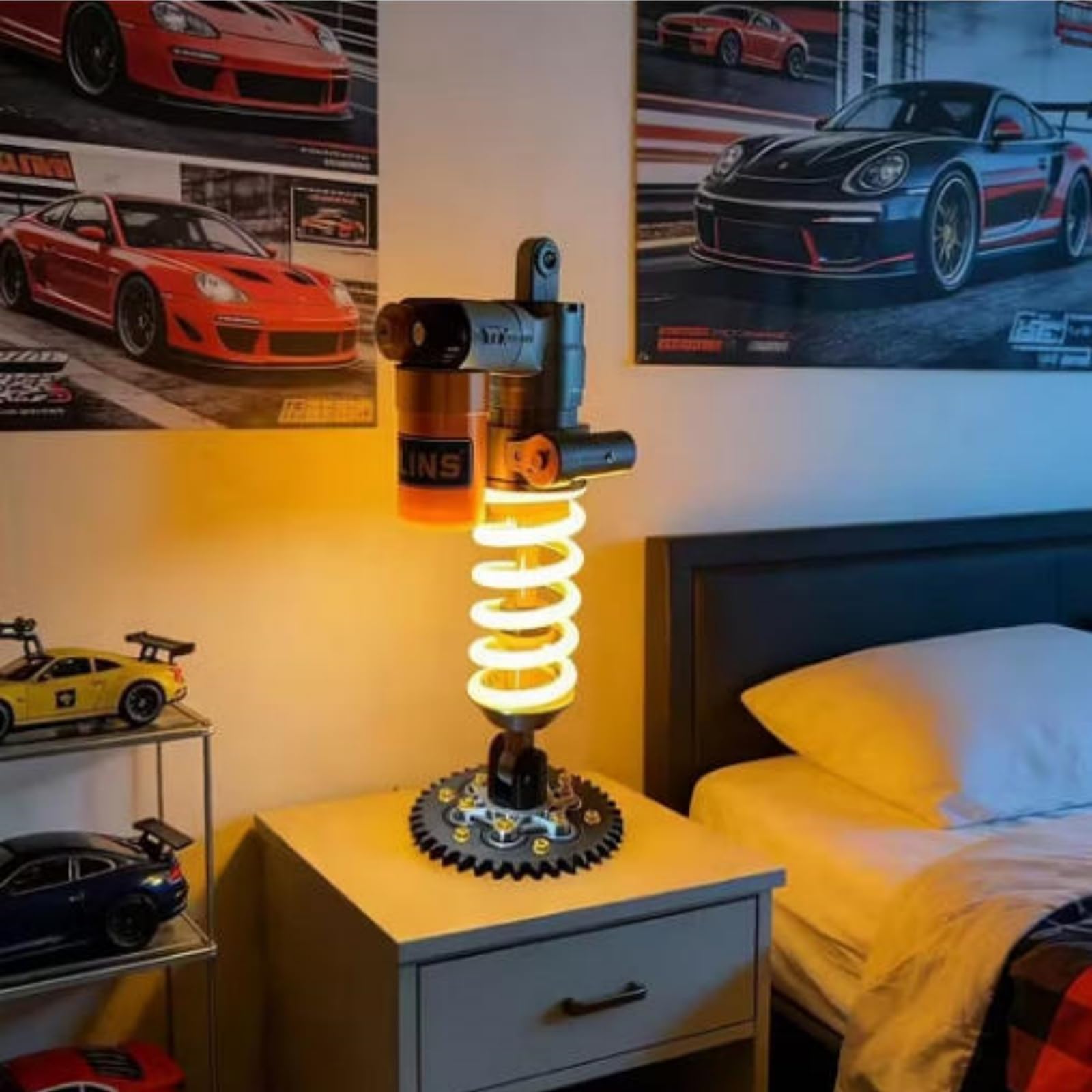 Générique Lampe de table à amortisseur – Veilleuse LED style industriel, tactile et réglable, 3 couleurs d'éclairage, chargement USB-C. Idéale pour les gamers, les garages et les passionnés (1Pc)