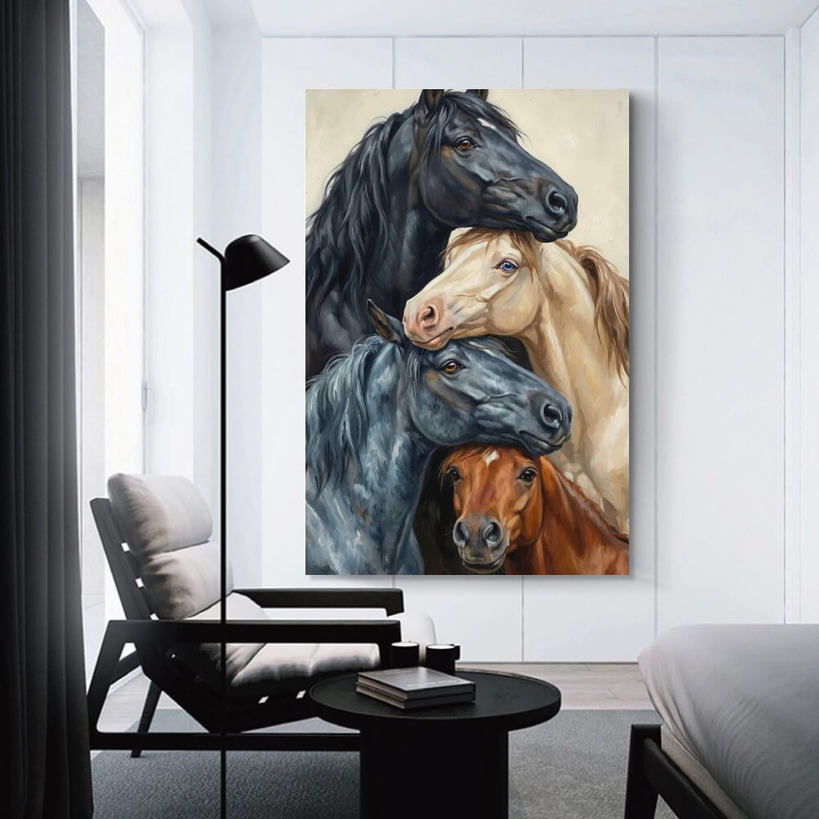Junmoney Stacked Horses Portrait Canvas Wall Decor 20x30inch(50x75cm), for Study, Office Or Focused Interiors, Wall Art That Adds Style to Work Areas