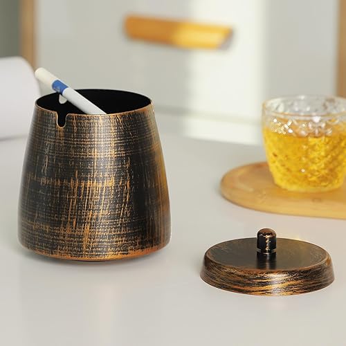 Miniatura 5 de Cenicero con tapa para cigarrillos, ceniceros de hierro, sin olor, resistente al viento, bandeja de cenizas portátil para el hogar, exterior, patio