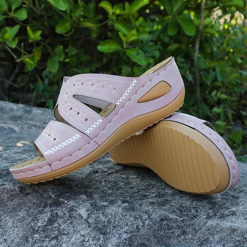 Sandales compensées brodées de haute qualité au design bohème raffiné
