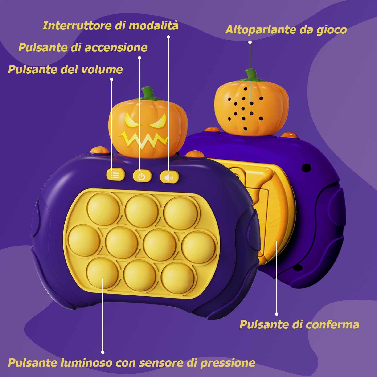 Halloween Pop It Elettronico, Gioco Quick Push Bubble Game Spinta Pop Squeeze Toys Per Gadget Compleanno Bambini Pulsante Giocattoli Divertenti Regalo Bambini Adulti Halloween Zucca