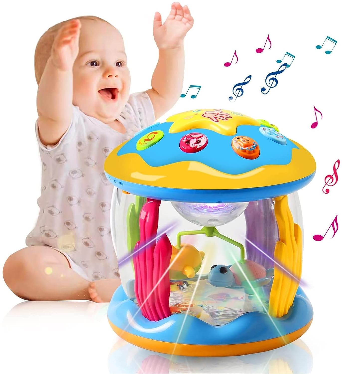 Baby Toys 6 to 12 Months Ocean Rotating Projector - Early Education Toys 12-18 Months with Various Pacify Music/Light Kids Toddler Toys for 1 2 3+ Year Old Boys Girls Birthday