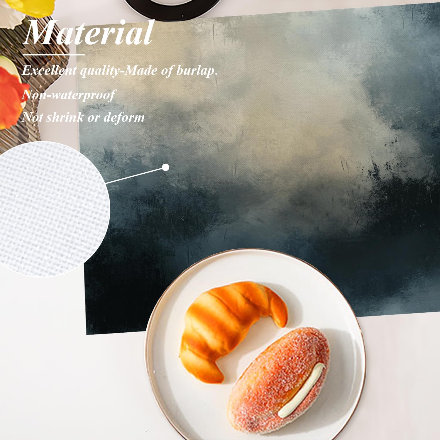 Shrahala Moody Artwork Canvas Placemats, Monochromatic Tones Artistic Expression Table Mat Linen Burlap Washable Double-Deck Heat Insulation for Dining Table Kitchen Table Set of 4 (12 x 18 inch)