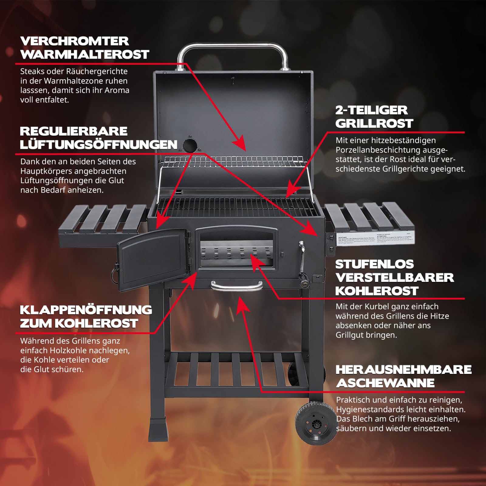 TAINO HERO XL BBQ Smoker GRILLWAGEN Holzkohle Grill Grillkamin Standgrill Räucherofen Zubehör
