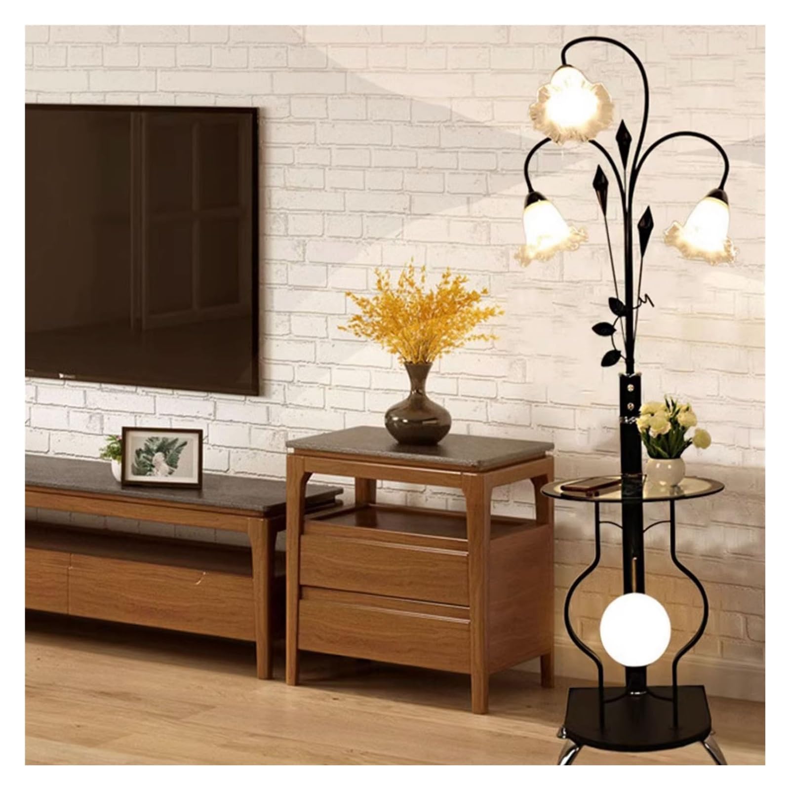 Luce da terra Lampada da terra e tavolino moderno a LED in metallo/vetro, lampada for soggiorno con piedini for divano in metallo Lampada d'angolo