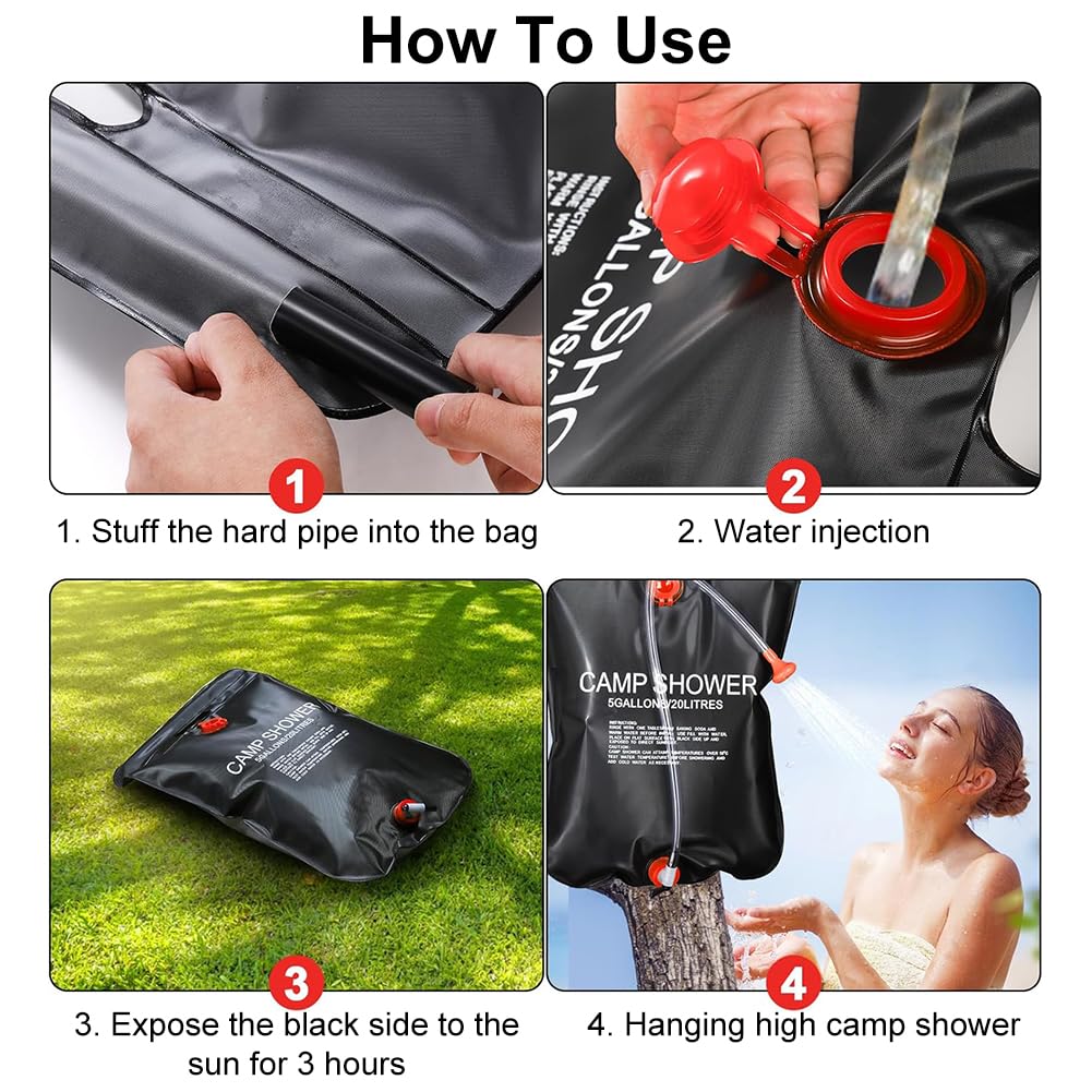 Sac Douche Solaire 20L Camping – Douche Portable Chauffée Par Le Soleil, Étanche, Pour Randonnée, Jardin, Festival & Plage