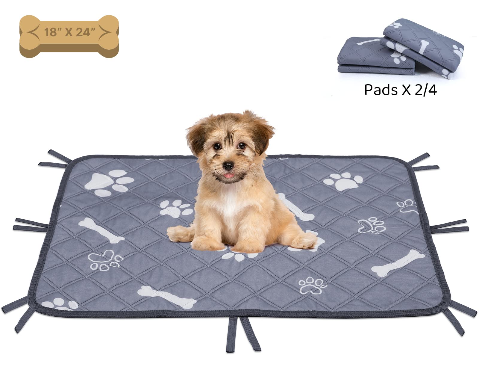 FUNNIU Washable Pee Pads for Small Medium Dogs, Reusable Waterproof Non-Slip Puppy Pads Pet Training Pads, Super Absorption Washable Pee Pads for Whelping Crate Puppy Playpen, 18×24IN-2 Packs