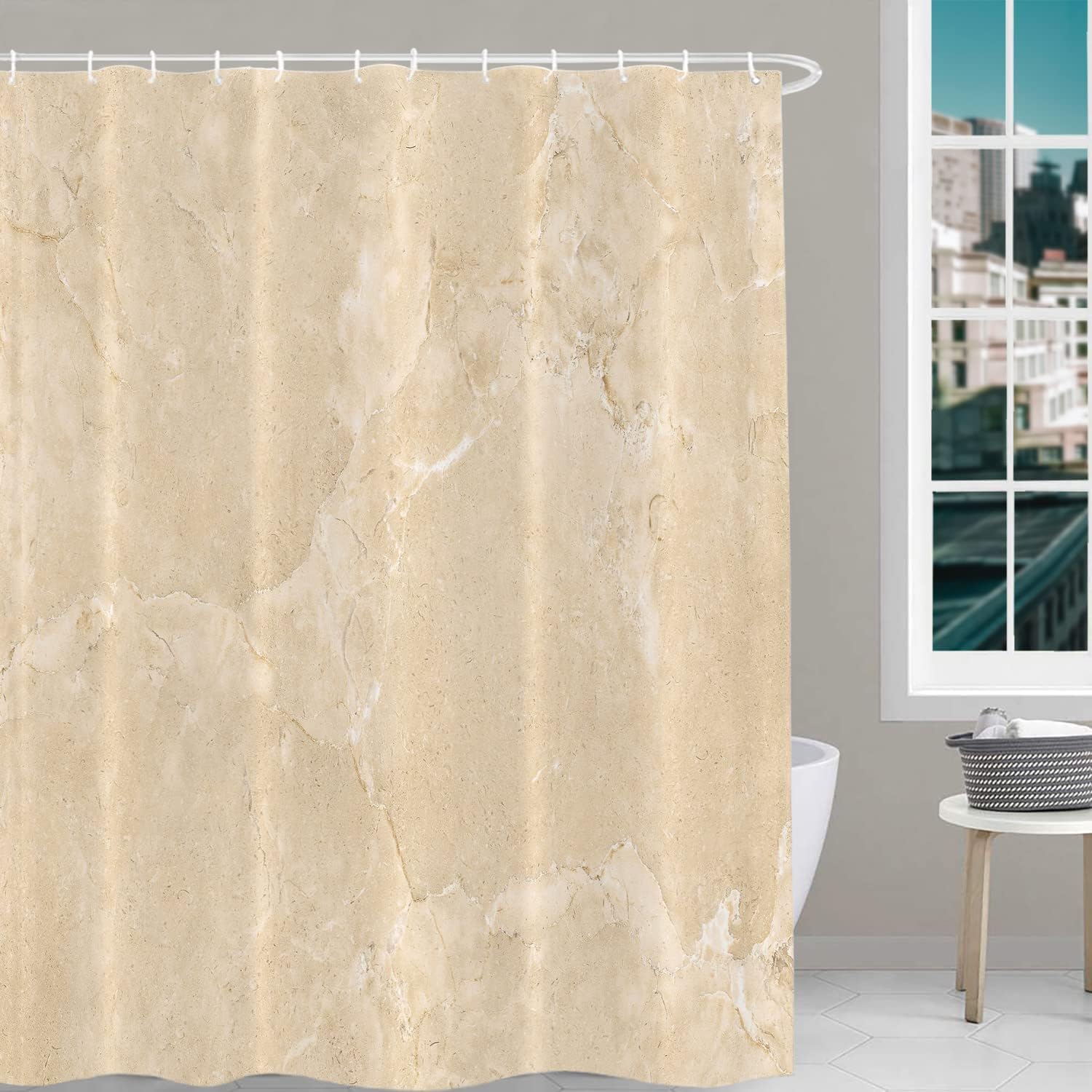 Beige Ink Marble Decor Shower Curtain,Natural Beige Marbling Artwork Texture Polyester Shower Curtain for Shower Stall Bathroom Waterproof with 10 Hooks 60x72 Inch 60"W x 72"L (Pack of 1) Marble Psychedelic Wave 3 Beige a