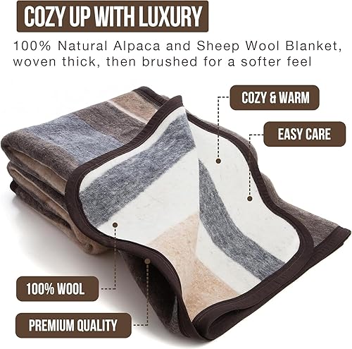 Miniatura 4 de Desert Breeze Distributing Manta 100% natural de alpaca y lana merina, colección andina, manta tamaño individual, gruesa, suave y cálida, manta