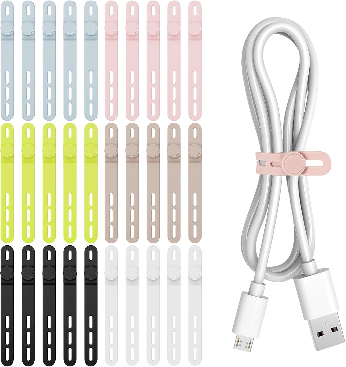 Donruby 30Pcs Silicone Cable Ties