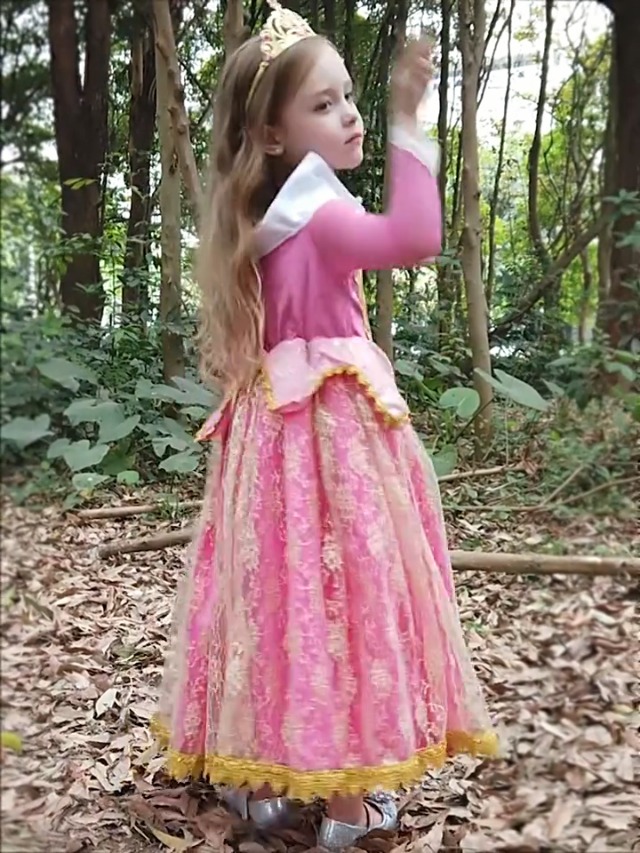 Vestito Da Principessa Aurora Per Bambina - Costume Bella Addormentata Con Diadema E Bacchetta - Foto 4