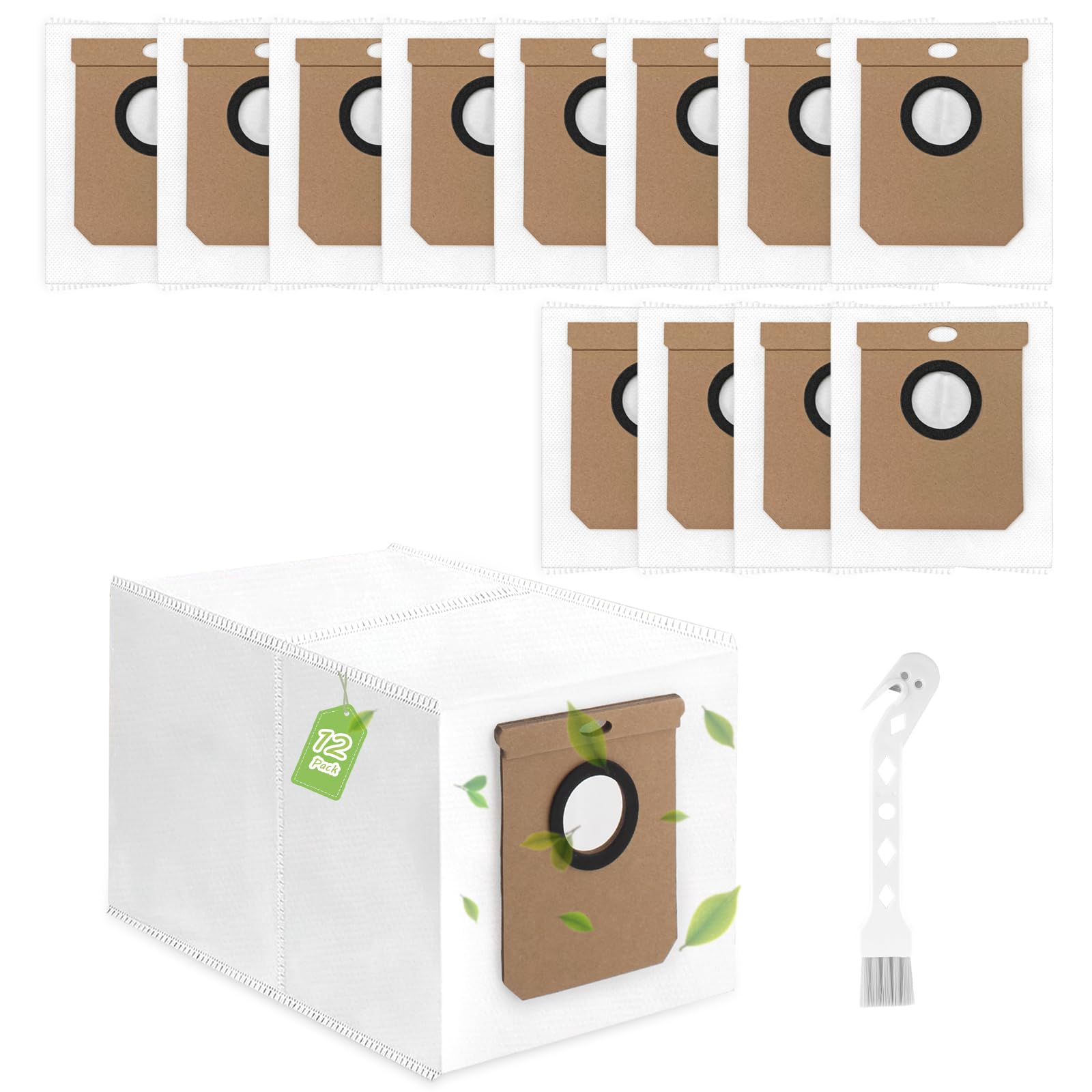 12Pcs for Eufy L50 SES L60 SES Dust Bags Replacement for Conga Home 1000/8090 Ultra/9090AI for Haier H9 Plus Robot Vacuum Cleaner Bags (2.5L Capacity)