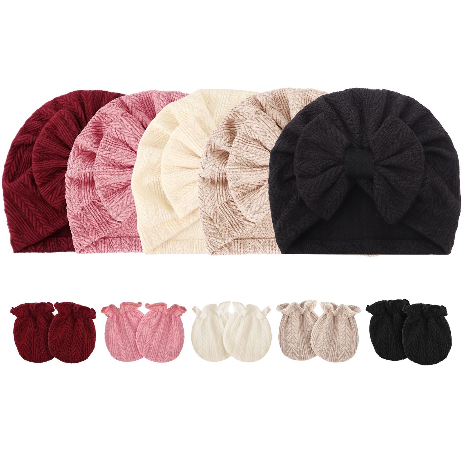 DRESHOW Newborn Baby Girls Hats Mittens Set Hospital Hat Beanie Infant Hats Baby Cotton Gloves No Scratch Mittens 0-6 Months