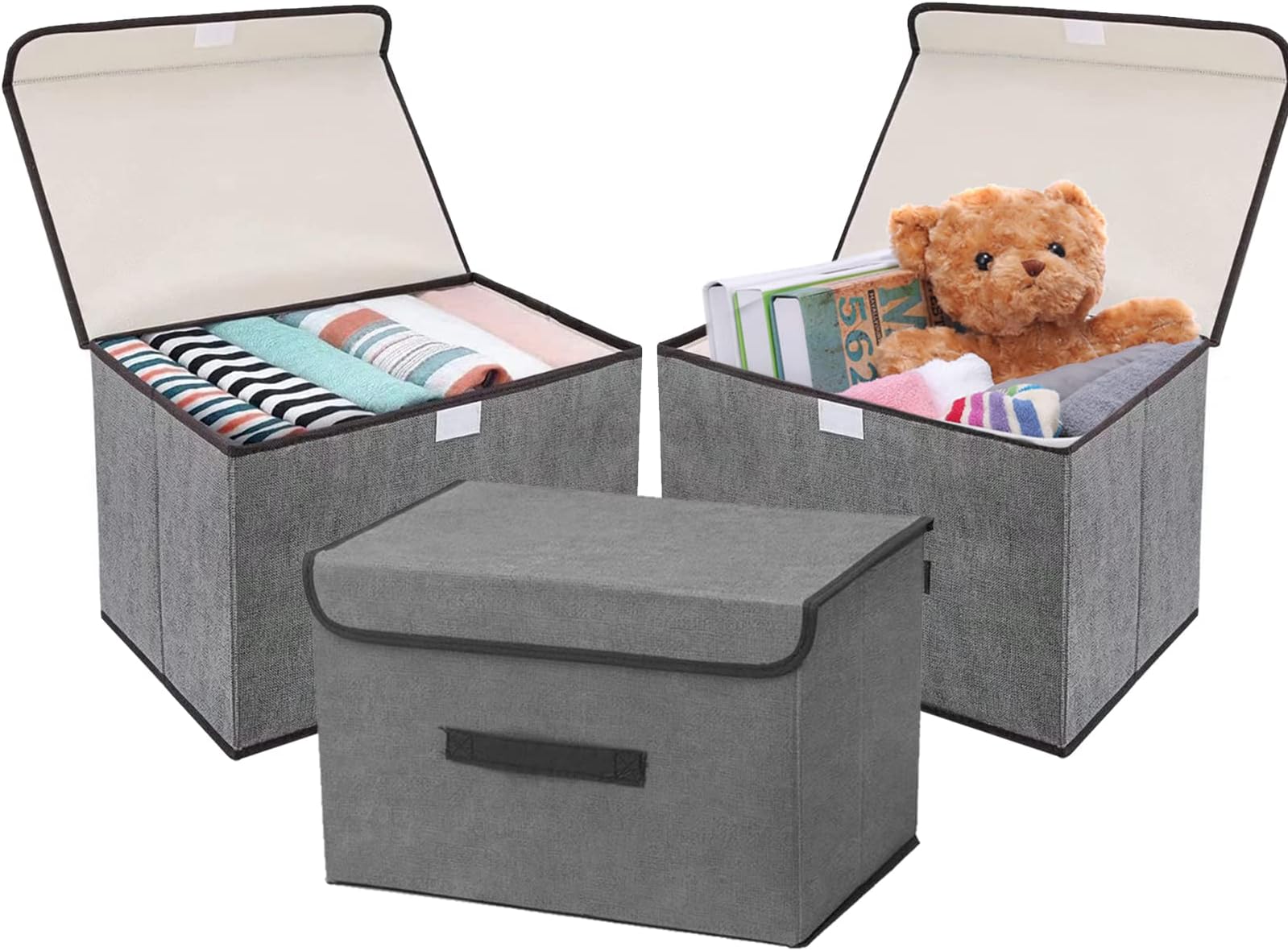 DIMJ Lot de 2 boîtes de rangement décoratives en tissu avec couvercle