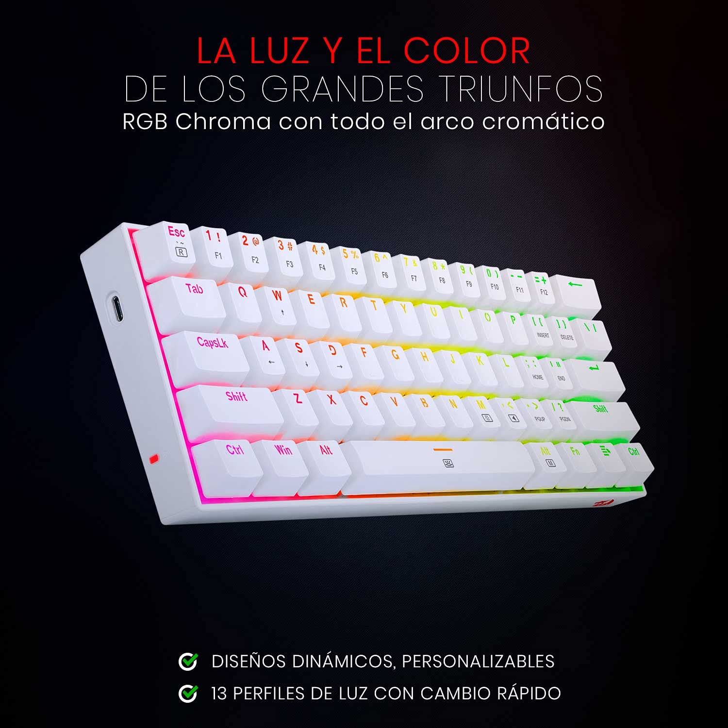 REDRAGON - Dragonborn Teclado Mecánico Gaming RGB Blanco
