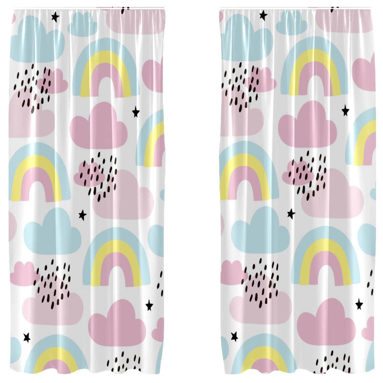 Rideaux occultants rose et bleu microfibre 140 x 213 cm avec motif nuage et arc-en-ciel enfant