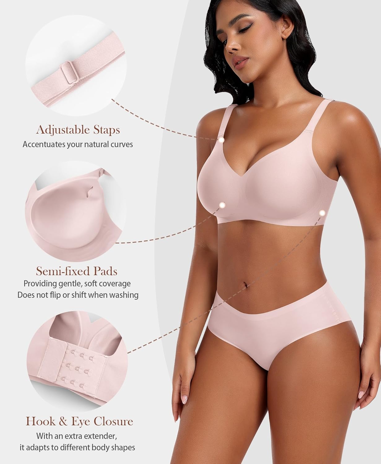 Bras for Women Wireless V Neck Push Up Seamless No Underwire Comfortable Plus Size Everyday Bra Bralettes with Extender