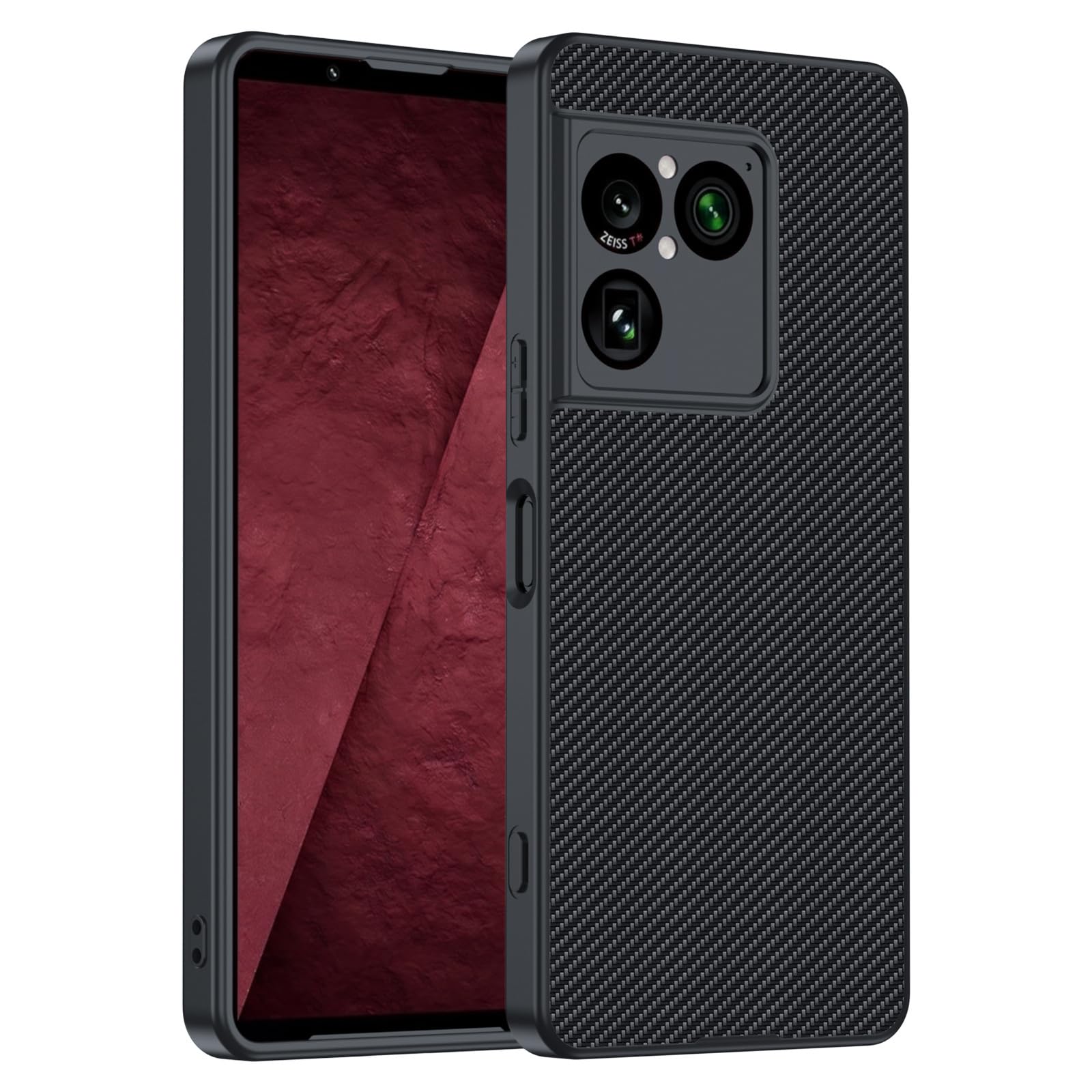 FDUJINH Case for Sony Xperia 1 VIII, Slim Leather Cover Carbon Fiber Texture Thin Anti-Fingerprint Shell