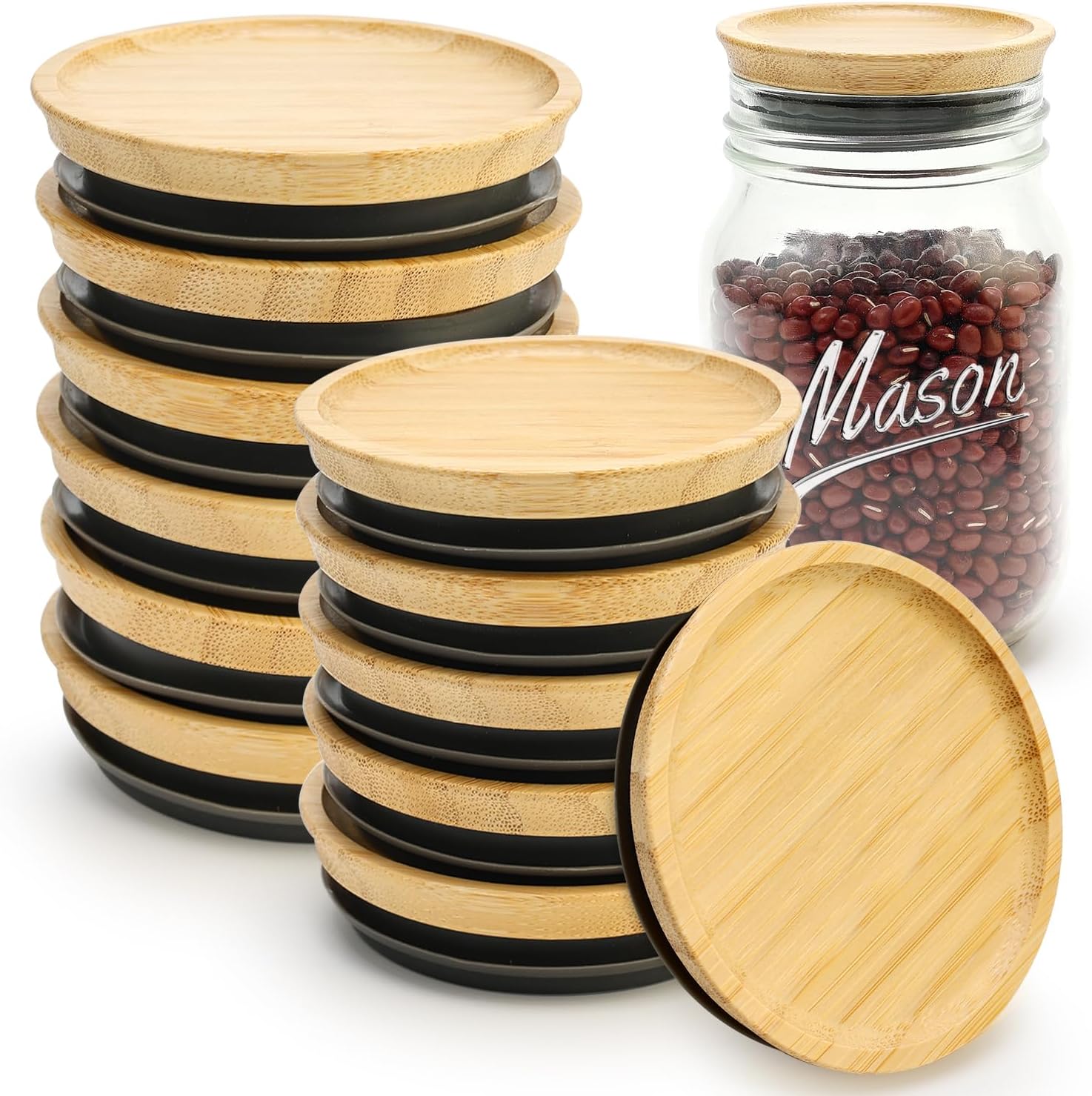 12 Pcs Bamboo Regular Mouth Jar Lids & Wide Mouth Lids for Mason Jars Tops Wooden Large Mouth Lid for Glass Cups Reusable Silicone Can Lid Cover Decorative Wood Canning Lid Supplies Accessories 6PCS-Regular + 6PCS-Wide